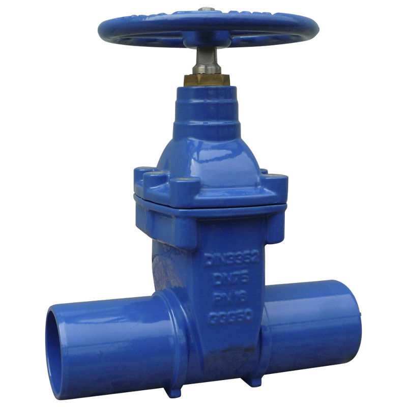 Blue Resilient Seated Gate Valve With Hand Wheel Operator Spigot Ends
